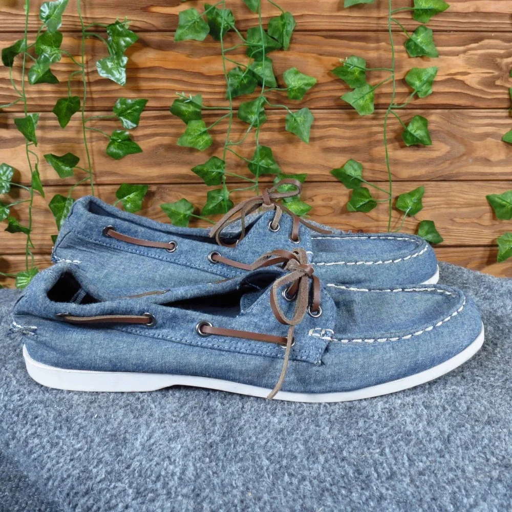 Old Navy Mens Denim Boat Shoe Size 10 Casual Coastal Blue Chambray Canvas